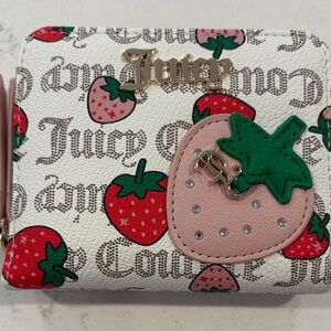 Juicy Couture White Wallet with Red and Pink Strawberry Accents